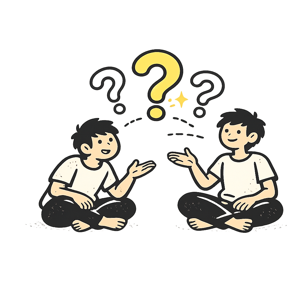 Two people talking through a question